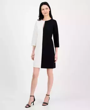 Женское платье-трапеция с рукавом 3/4 и цветными блоками Anne Klein, мультиколор