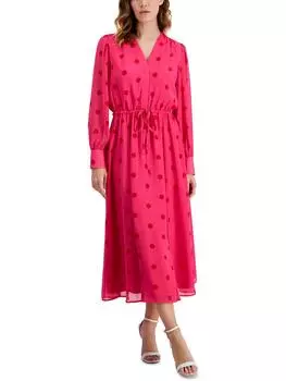 Женское платье-трапеция в горошек длиной до пола Anne Klein, цвет light amaranth/poppy
