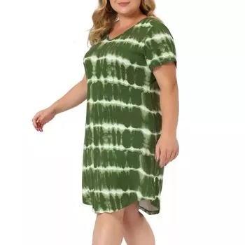 Женское платье-туника миди больших размеров с V-образным вырезом и короткими рукавами, платье-туника тай-дай Agnes Orinda, черный