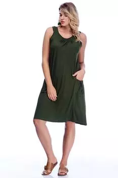 Женское платье удобного кроя из вискозы цвета хаки с карманами большого размера 65n24217 ans