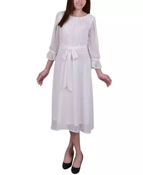Женское платье в горошек с поясом и рукавами 3/4 NY Collection, мульти