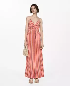 Женское платье в полоску с принтом MANGO, оранжевый