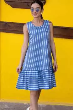 Женское платье в полоску с рюшами и юбкой без рукавов Saks armonika, синий