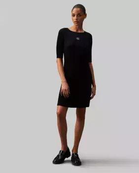 Женское платье в рубчик с коротким рукавом Calvin Klein Jeans, черный