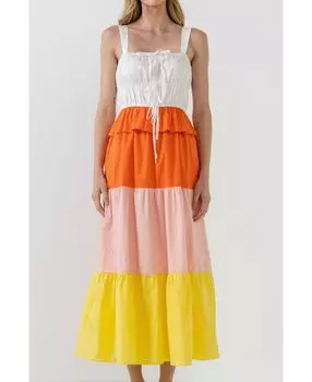 Женское платье в сборе с цветными блоками и завязками English Factory