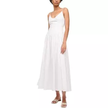 Женское плиссированное длинное платье макси STAUD, белый