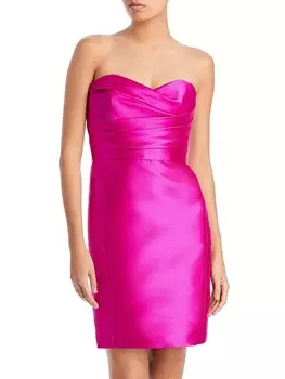 Женское плиссированное коктейльное и вечернее платье без бретелек Amsale, фуксия