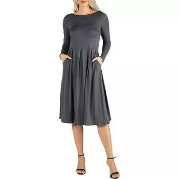 Женское плиссированное офисное платье миди 24seven Comfort Apparel, серый