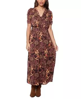 Женское плиссированное платье макси с пышными рукавами и завязками с принтом Lost + Wander, красный