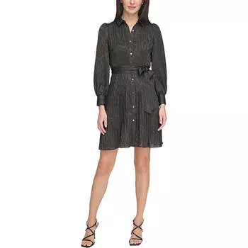 Женское плиссированное платье-рубашка выше колена DKNY, черный