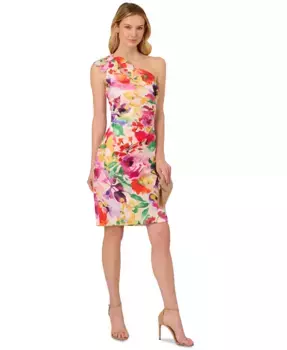 Женское плиссированное платье с цветочным принтом и асимметричным вырезом Adrianna Papell, розовый