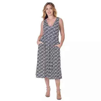 Женское плиссированное платье с карманами и плиссировкой без рукавов 24Seven Comfort Apparel длины миди с геопринтом, цвет Black Multi