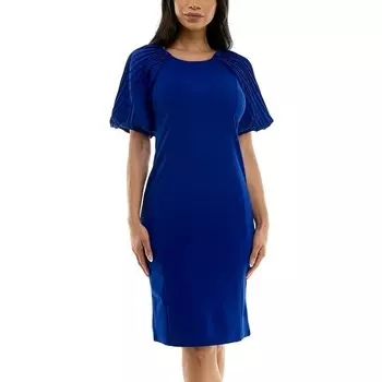 Женское плиссированное платье с пышными рукавами Nina Leonard, цвет Deep Sapphire