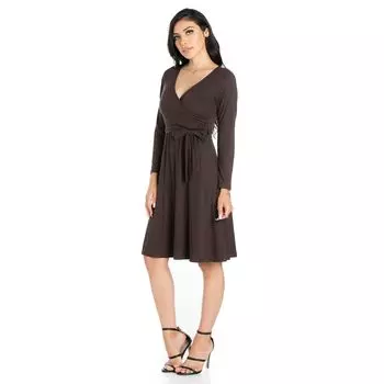 Женское плиссированное платье с v-образным вырезом и длинными рукавами 24seven Comfort Apparel 24Seven Comfort Apparel, черный