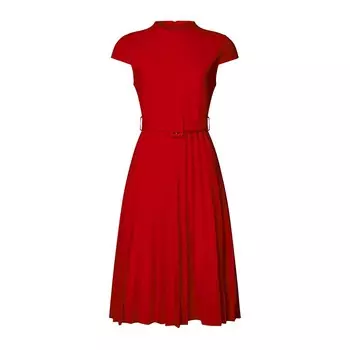 Женское плиссированное платье с воротником-стойкой и рукавами-крылышками, платья трапециевидной формы с поясом Hombety, красный