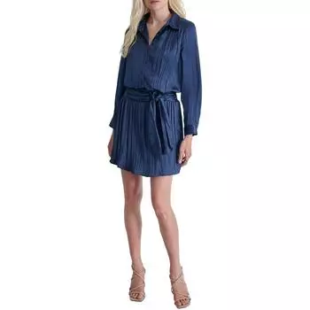 Женское плиссированное платье-трапеция из полиэстера DKNY, индиго