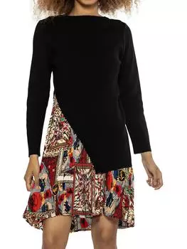 Женское плиссированное платье-трапеция с принтом Gracia, цвет black multi