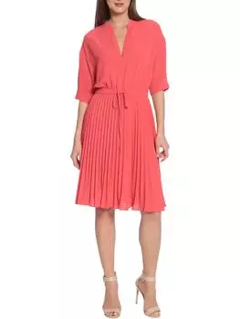 Женское плиссированное платье-трапеция с V-образным вырезом Maggy London, цвет cayanne coral