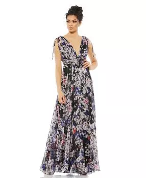 Женское плиссированное струящееся платье с V-образным вырезом и завязкой на плечах Ieena MAC DUGGAL