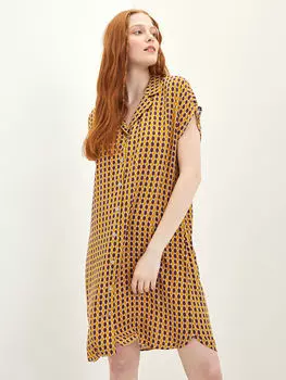 Женское пляжное платье из вуали с коротким рукавом и воротником-рубашкой LCW Dream