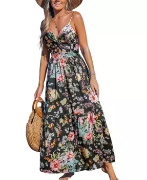 Женское пляжное платье макси с вырезом "ключ" в тропических цветах Cupshe, черный