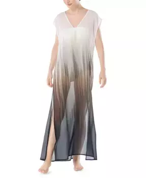 Женское пляжное платье-парео с V-образным вырезом Maxi Dress Carmen Marc Valvo, мультиколор