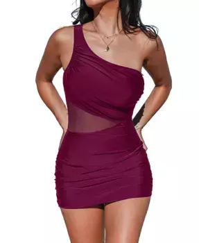 Женское пляжное платье с асимметрией и сетчатым поясом Cupshe, красный