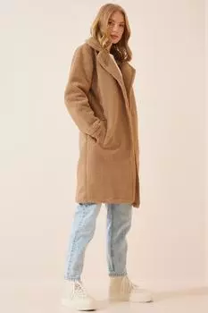 Женское плюшевое пальто с бисквитным многослойным воротником Company Happiness Istanbul, бежевый