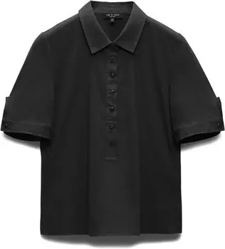 Женское поло Rag & Bone с короткими рукавами, в рубчик, смешанной фактуры, черное