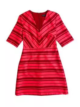 Женское полосатое платье А-силуэта с V-образным вырезом красного цвета Ralph Lauren