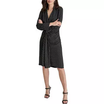 Женское полосатое платье-футляр из полиэстера DKNY, черный/слоновая кость