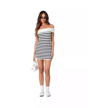 Женское полосатое трикотажное мини-платье со складками Edikted, белый