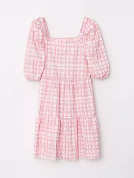 Женское поплиновое платье в клетку с квадратным воротником LCW Casual