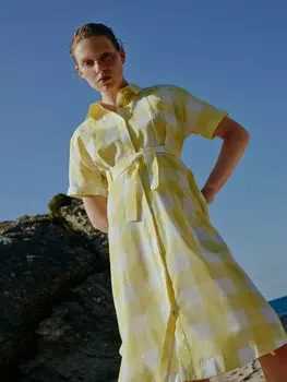 Женское поплиновое платье в клетку с воротником-рубашкой и короткими рукавами LCW Limited