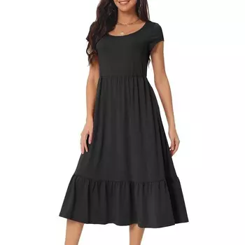 Женское повседневное многоуровневое платье с карманами, круглым вырезом, оборками и подолом, с короткими рукавами, вязаное платье миди Seta T, черный