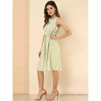 Женское повседневное платье без рукавов с разрезом в горошек и принтом ALLEGRA K, черный