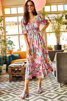 Женское повседневное платье из вискозной ткани сиренево-розового цвета с позументом Olalook, разноцветный