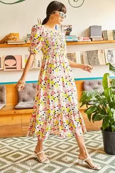 Женское повседневное платье из вискозной ткани экрю-желтого цвета с позументом Olalook, разноцветный