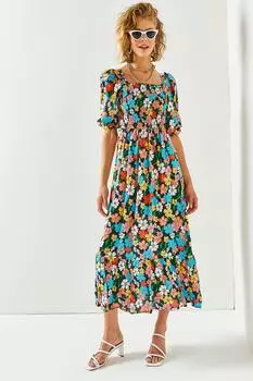 Женское повседневное платье из вискозной ткани черно-синего цвета с позументом Olalook, разноцветный