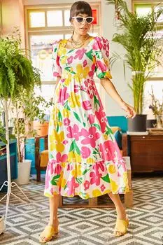 Женское повседневное платье из вискозы цвета экрю розового цвета с позументом Olalook, разноцветный