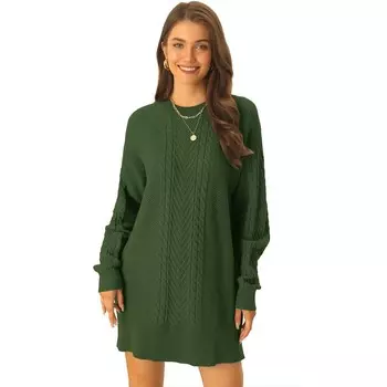 Женское повседневное текстурированное платье-свитер длиной выше колена с длинными рукавами Seta T, цвет Army Green