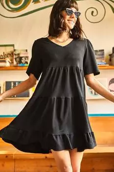 Женское повседневное трикотажное платье черного цвета с v-образным вырезом Olalook, черный