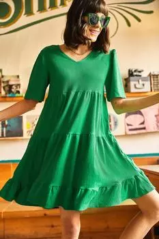 Женское повседневное трикотажное платье травяного цвета с v-образным вырезом Olalook, зеленый