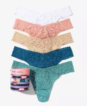 Женское праздничное нижнее белье из 5 комплектов оригинального нижнего белья со стрингами с высокой посадкой Hanky Panky, цвет White, Seashell Beige, Sand, Storm Cloud Blue, Duck Egg Blue