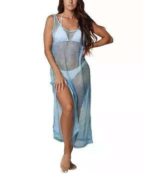 Женское прикрытое платье-майка макси с боковыми разрезами J Valdi, синий