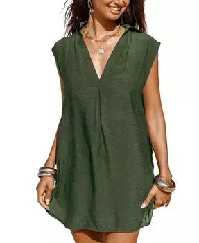 Женское прикрытое платье с базовым воротником и V-образным вырезом CUPSHE, зеленый