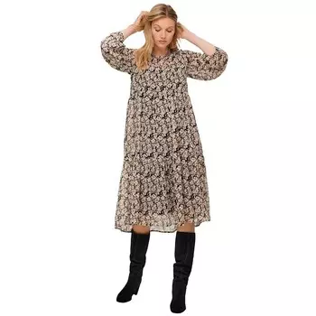 Женское прозрачное многослойное платье больших размеров Ellos, цвет Black Ivory Floral