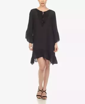 Женское прозрачное платье длиной до колена, связанное крючком White Mark, черный