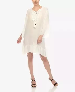 Женское прозрачное платье длиной до колена, связанное крючком White Mark, белый