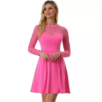Женское прозрачное сетчатое короткое платье трапециевидной формы для выпускного в горошек с сердечками ALLEGRA K, цвет Hot Pink